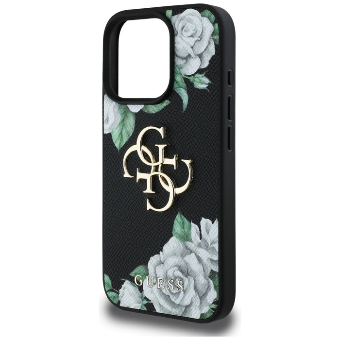 Guess Grained Roses Big 4G logo iPhone 16 Pro case - black