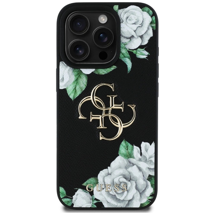 Guess Grained Roses Big 4G logo case for iPhone 16 Pro Max - black