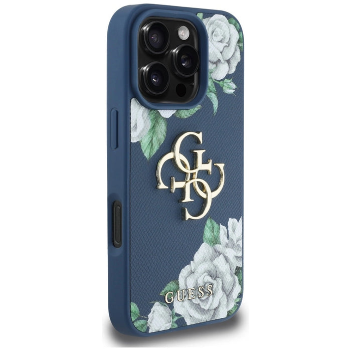 Guess Grained Roses Big 4G logo case for iPhone 16 Pro Max - blue