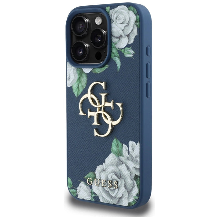 Guess Grained Roses Big 4G logo case for iPhone 16 Pro Max - blue