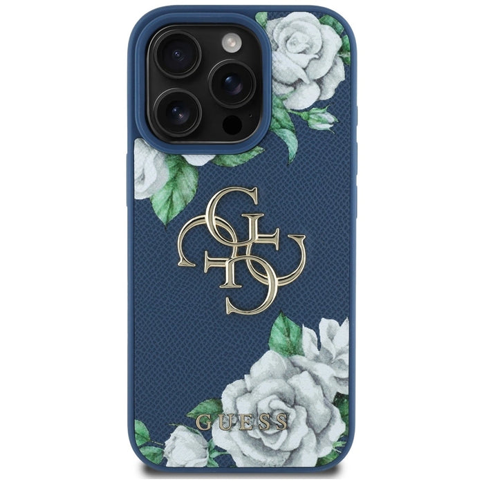 Guess Grained Roses Big 4G logo case for iPhone 16 Pro Max - blue