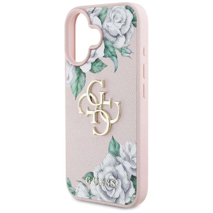 Guess Grained Roses Big 4G logo iPhone 16 case - pink