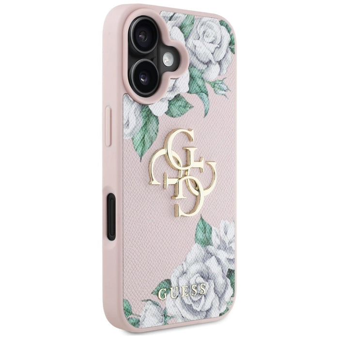 Guess Grained Roses Big 4G logo iPhone 16 case - pink