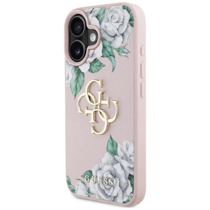 Guess Grained Roses Big 4G logo iPhone 16 case - pink