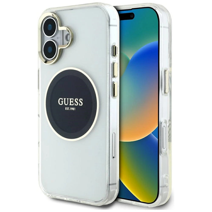 Guess IML Metal Colored Circle Classic Logo MagSafe case for iPhone 16 - black