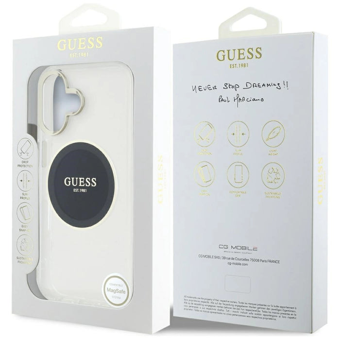 Guess IML Metal Colored Circle Classic Logo MagSafe case for iPhone 16 - black