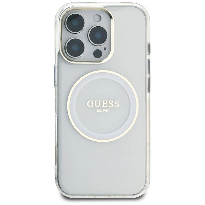 Guess IML Metal Colored Circle Classic Logo MagSafe case for iPhone 16 Pro - white