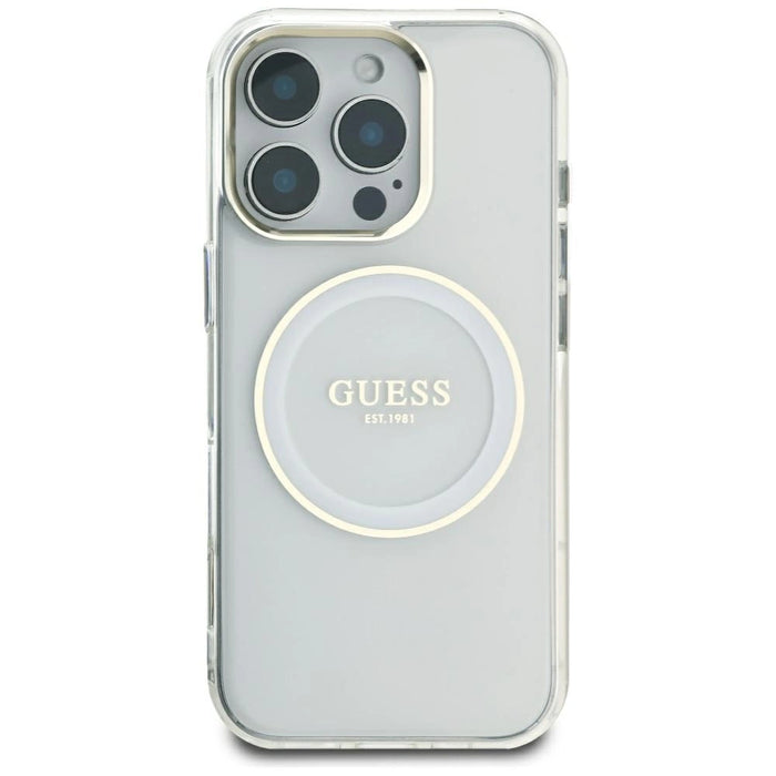 Guess IML Metal Colored Circle Classic Logo MagSafe case for iPhone 16 Pro Max - white