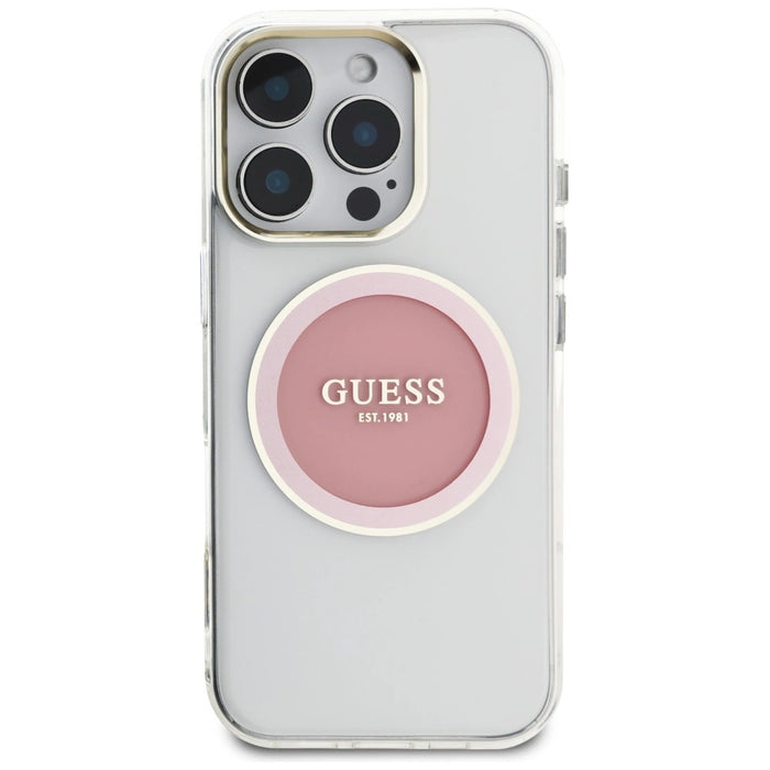 Guess IML Metal Colored Circle Classic Logo MagSafe iPhone 16 Pro Case - Pink