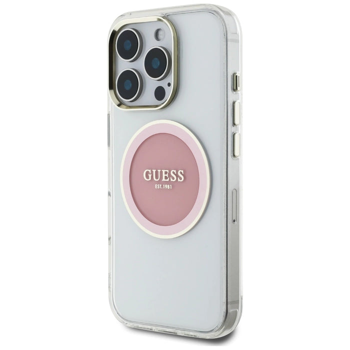 Guess IML Metal Colored Circle Classic Logo MagSafe iPhone 16 Pro Case - Pink