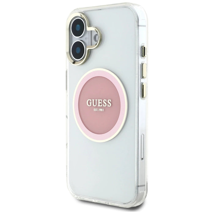 Guess IML Metal Colored Circle Classic Logo MagSafe iPhone 16 Case - Pink