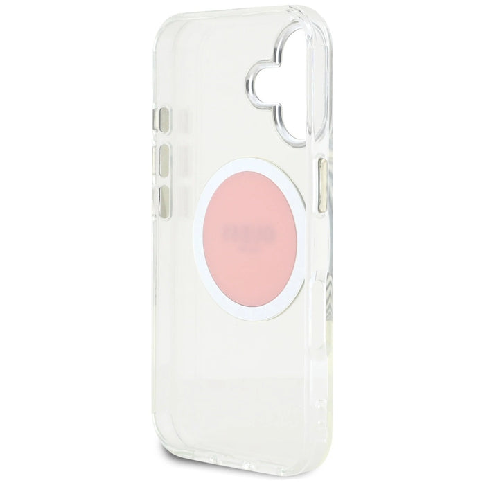 Guess IML Metal Colored Circle Classic Logo MagSafe iPhone 16 Case - Pink