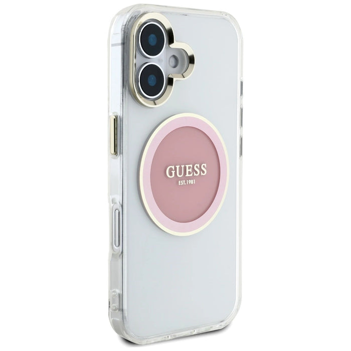 Guess IML Metal Colored Circle Classic Logo MagSafe iPhone 16 Case - Pink
