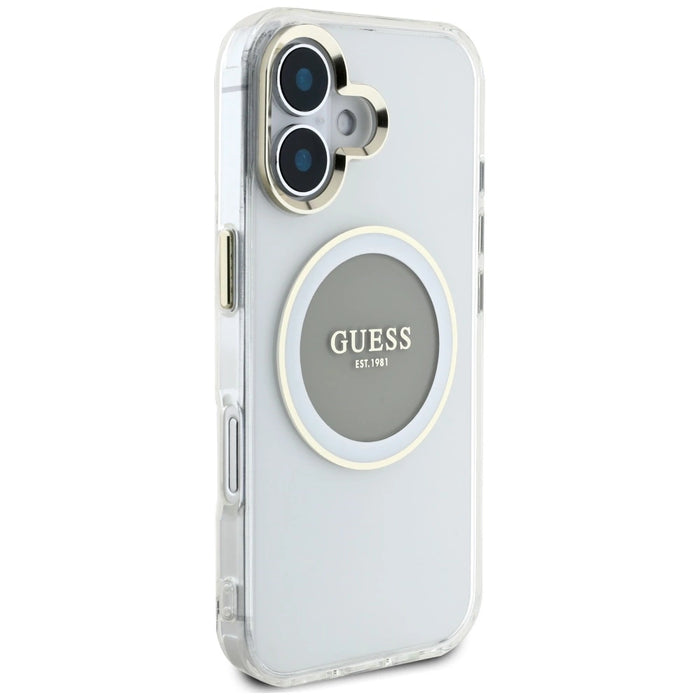 Guess IML Metal Colored Circle Classic Logo MagSafe case for iPhone 16 - gray