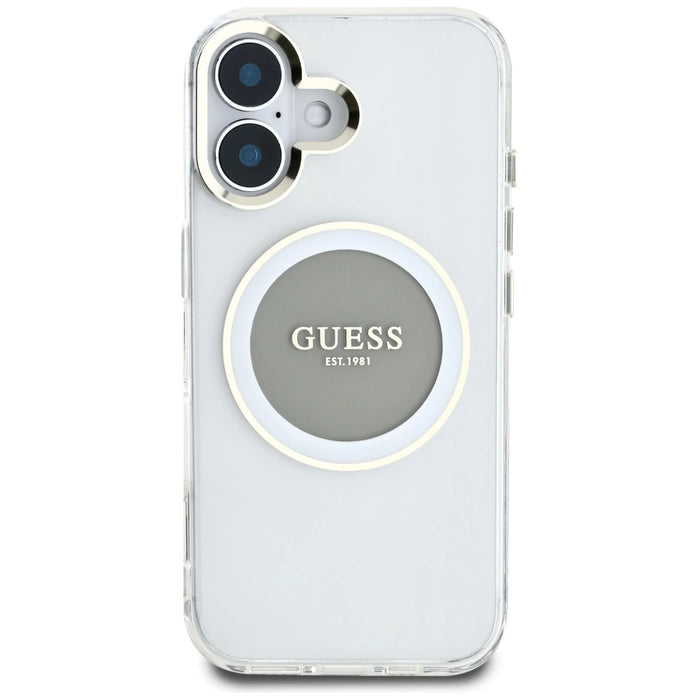 Guess IML Metal Colored Circle Classic Logo MagSafe case for iPhone 16 - gray