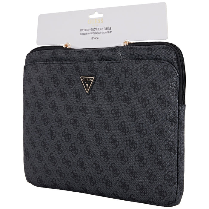 Guess Sleeve 4G Zipper Pocket Triangle Logo 14&quot; Laptop Bag - Black