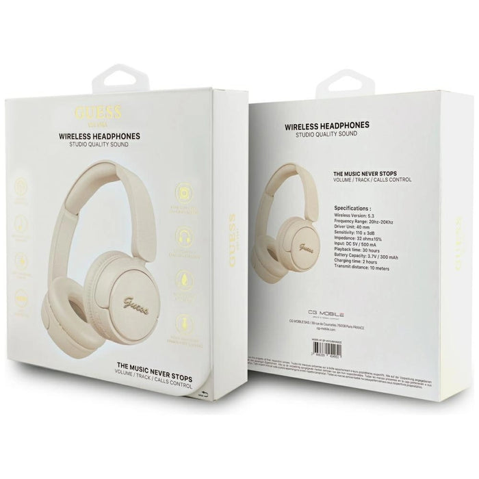 Guess Metal Logo Script Over-Ear Headphones - Beige