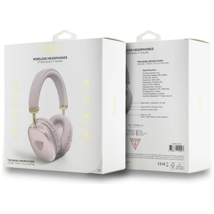 Guess Metallic Triangle Logo Over-Ear Headphones - Pink