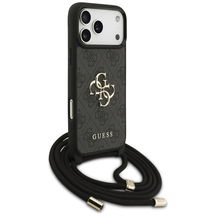 Guess 4G Big Logo Cord Stap Crossbody Case for iPhone 17 Pro Max - Black