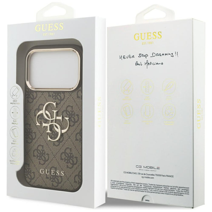 Guess 4G Big 4G Classic Logo Case for iPhone 17 Pro Max - Brown and Gold