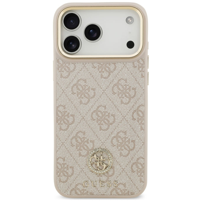 Guess 4G Strass Logo &amp; Big Strap Metal Buttons MagSafe Case for iPhone 17 Pro Max - Pink