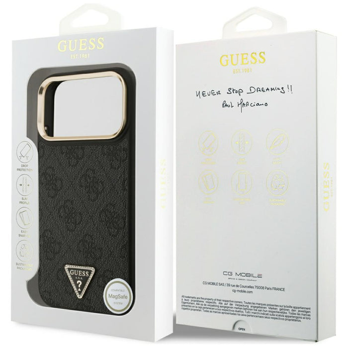 Guess 4G Triangle Logo MagSafe Case for iPhone 17 Pro Max - Black and Gold