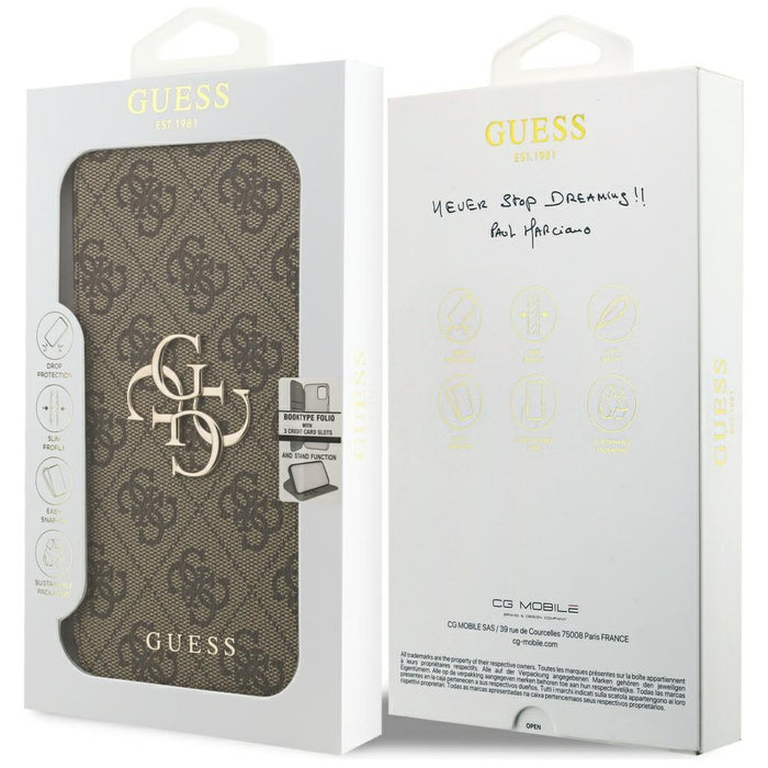 Guess Book 4G Metal Logo Case for iPhone 17 Pro Max - Brown