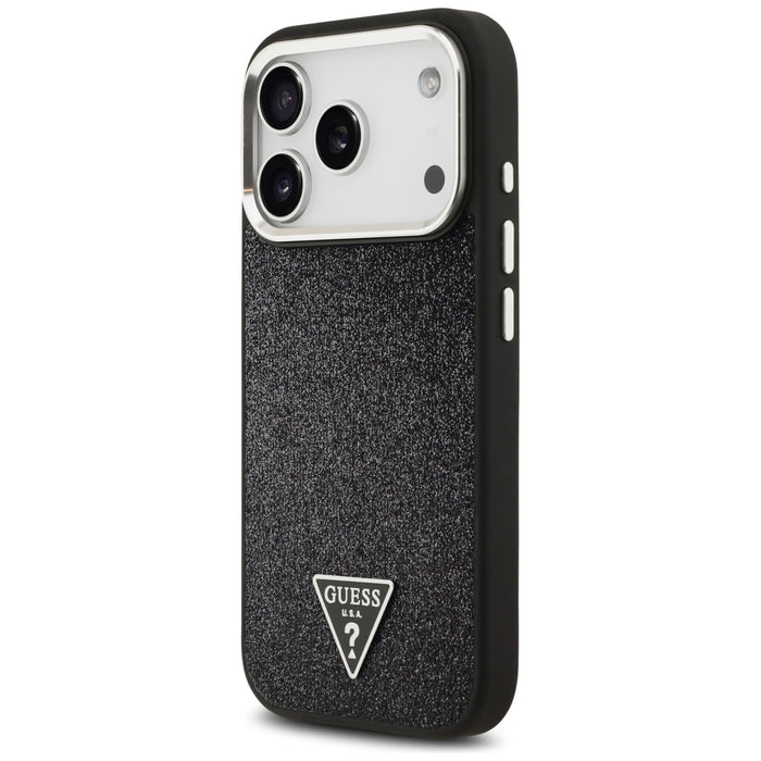 Guess Glitter Triangle Logo MagSafe Case for iPhone 17 Pro - Black