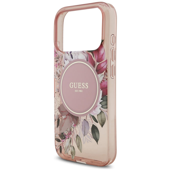 Guess IML Flowers Pearl Strap MagSafe Case for iPhone 17 Pro - Pink