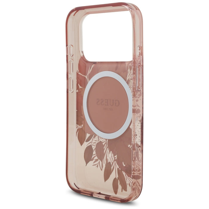 Guess IML Flowers Pearl Strap MagSafe Case for iPhone 17 Pro - Pink