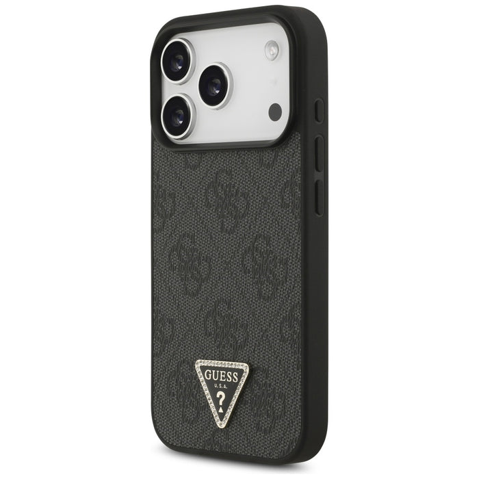 Guess Leather 4G Triangle Strass MagSafe Case for iPhone 17 Pro - Black