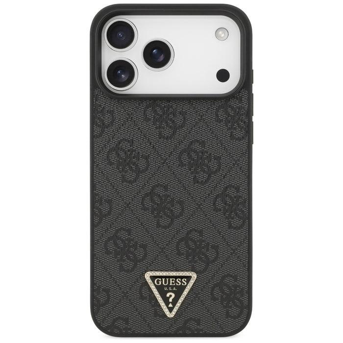 Guess Leather 4G Triangle Strass MagSafe Case for iPhone 17 Pro Max - Black