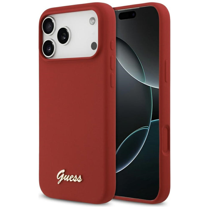 Guess Silicone Script Metal Logo MagSafe Case for iPhone 17 Pro Max - Red