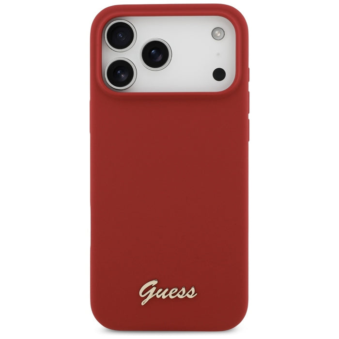 Guess Silicone Script Metal Logo MagSafe Case for iPhone 17 Pro Max - Red