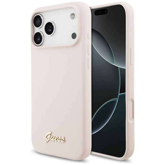 Guess Silicone Script Metal Logo MagSafe Case for iPhone 17 Pro Max - Pink