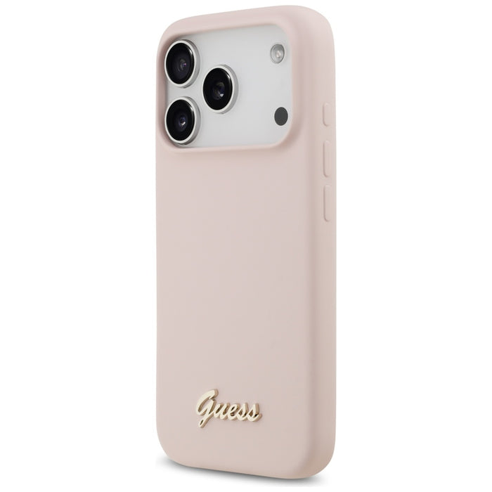 Guess Silicone Script Metal Logo MagSafe Case for iPhone 17 Pro - Pink