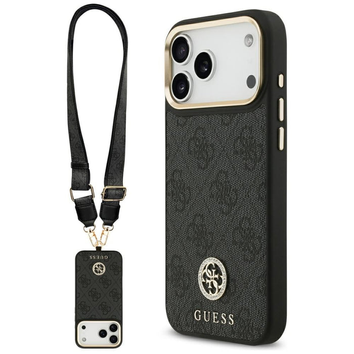 Guess 4G Srtass Logo &amp; Big Strap Metal Buttons MagSafe Case for iPhone 17 Pro Max - Black