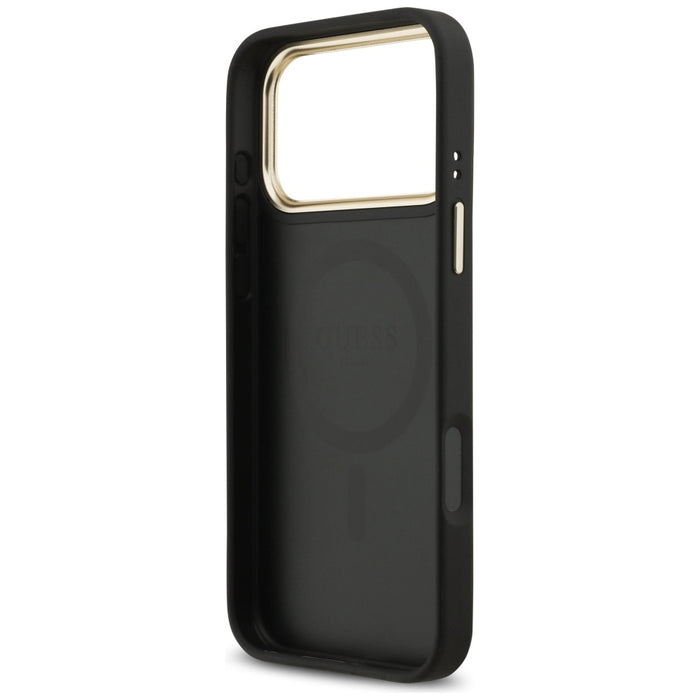 Guess 4G Srtass Logo &amp; Big Strap Metal Buttons MagSafe Case for iPhone 17 Pro Max - Black
