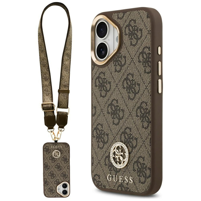 Guess 4G Strass Logo &amp; Big Strap Metal Buttons MagSafe Case for iPhone 17 - Brown