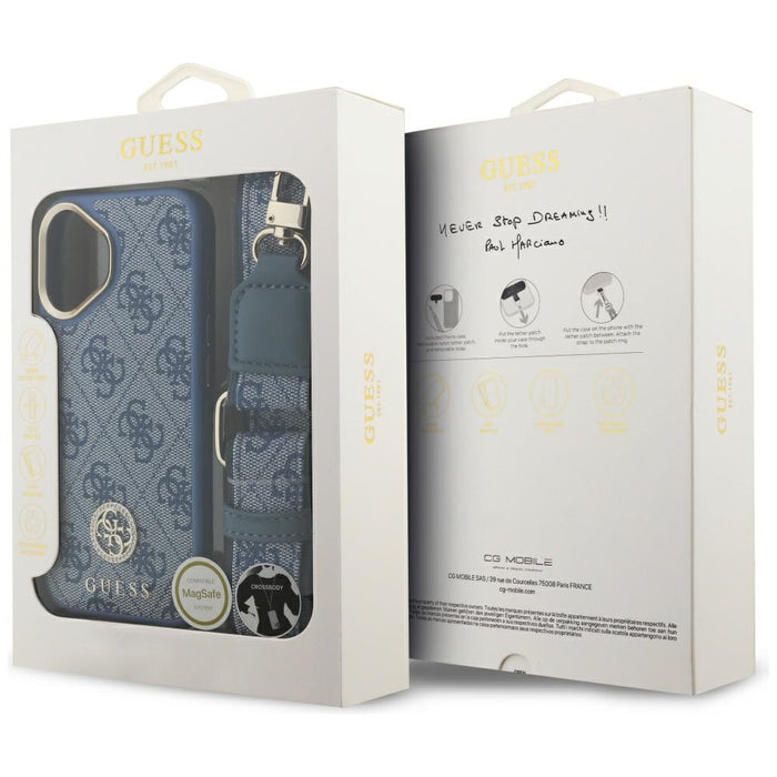 Guess 4G Strass Logo &amp; Big Strap Metal Buttons MagSafe Case for iPhone 17 - Blue