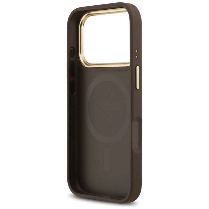 Guess 4G Strass Logo &amp; Big Strap Metal Buttons MagSafe Case for iPhone 17 Pro - Brown