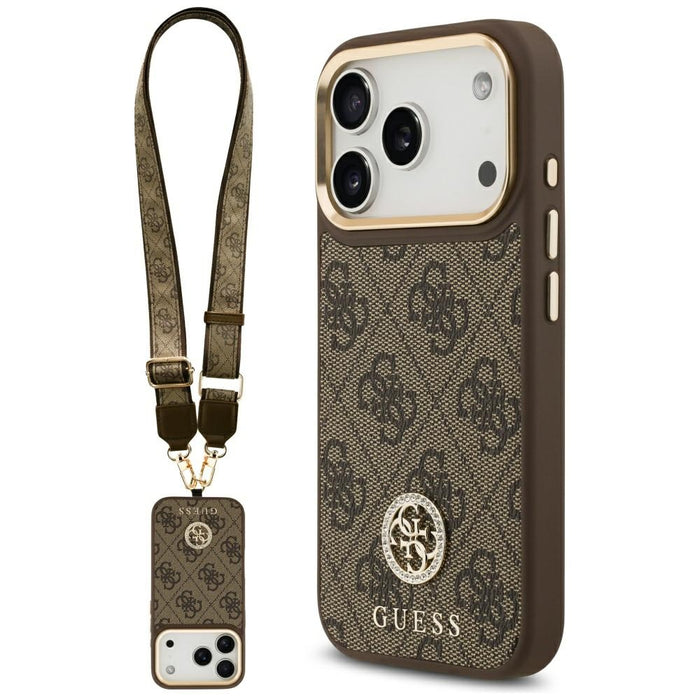 Guess 4G Strass Logo &amp; Big Strap Metal Buttons MagSafe Case for iPhone 17 Pro - Brown