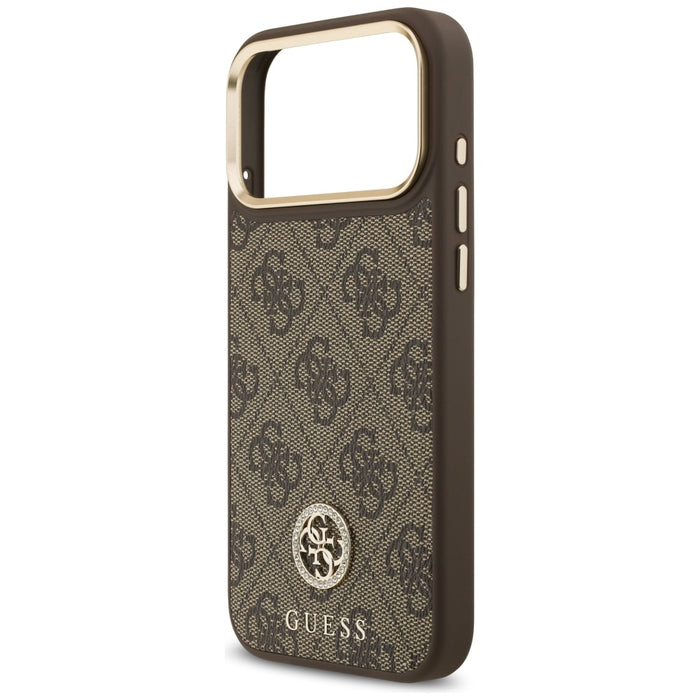 Guess 4G Strass Logo &amp; Big Strap Metal Buttons MagSafe Case for iPhone 17 Pro Max - Brown