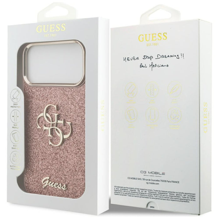 Guess Fixed Glitter Big 4G Metal Frame Case for iPhone 17 Pro Max - Pink