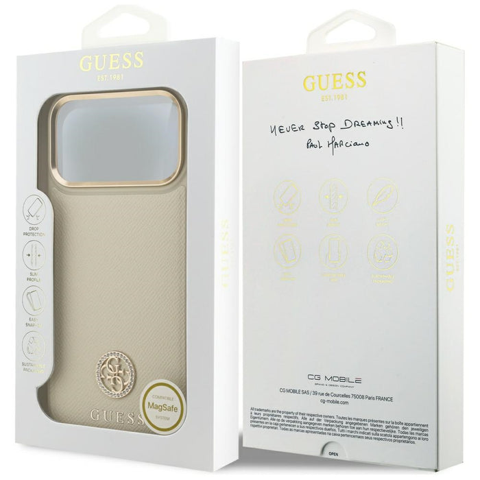 Guess Grained Strass Logo MagSafe case for iPhone 17 Pro Max - beige