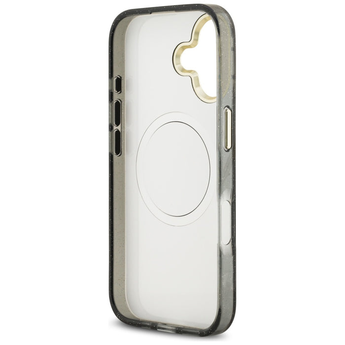 Guess IML Glitter Flowers Triangle MagSafe case for iPhone 17 - black