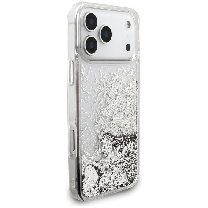 Guess Liq case. Glitter Charms for iPhone 17 Pro - silver