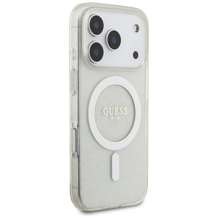 Guess IML Glitter Pearl Strap MagSafe Case for iPhone 17 Pro - Transparent