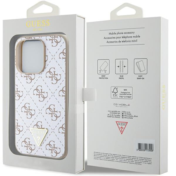 Guess 4G Triangle Metal Logo Case for iPhone 15 Pro - White