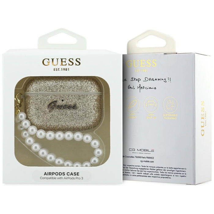 Guess Glitter Pearl Strap Case for AirPods Pro 3 - Gold